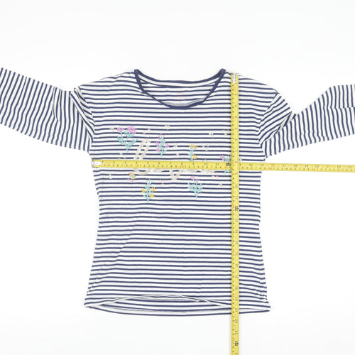 John Lewis Girls Navy Striped Long Sleeve T-Shirt Age 12 Embroidered Floral Top