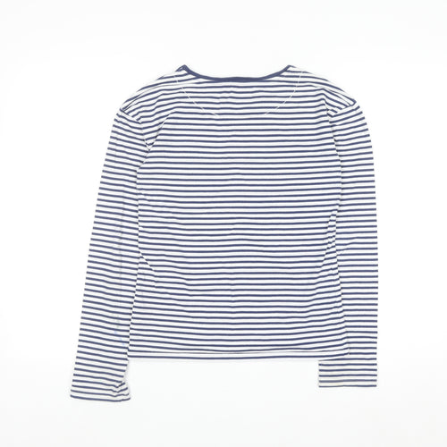 John Lewis Girls Navy Striped Long Sleeve T-Shirt Age 12 Embroidered Floral Top
