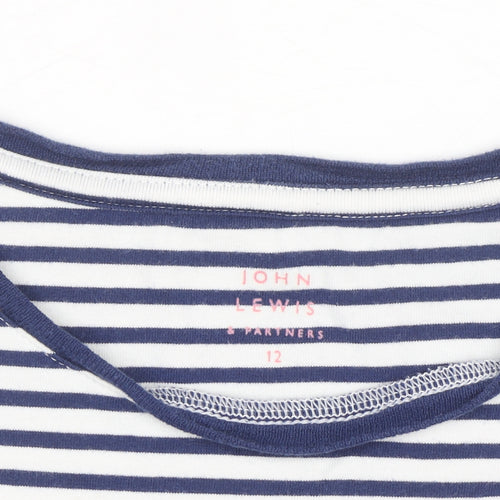 John Lewis Girls Navy Striped Long Sleeve T-Shirt Age 12 Embroidered Floral Top