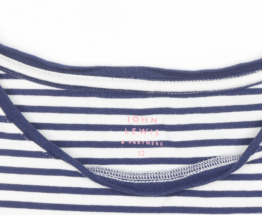 John Lewis Girls Navy Striped Long Sleeve T-Shirt Age 12 Embroidered Floral Top