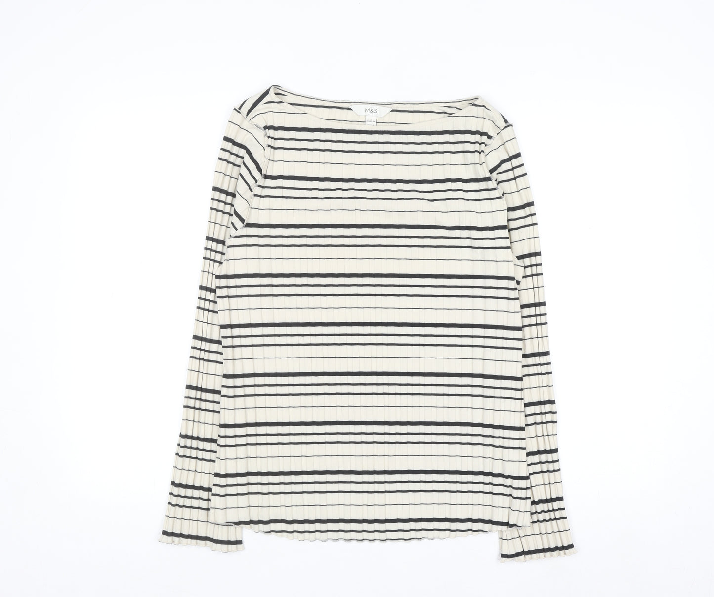 Marks and Spencer Womens Black Striped Long Sleeve Jersey Top Size 16