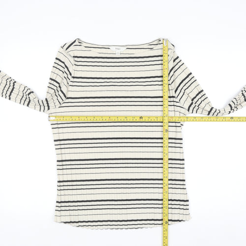 Marks and Spencer Womens Black Striped Long Sleeve Jersey Top Size 16
