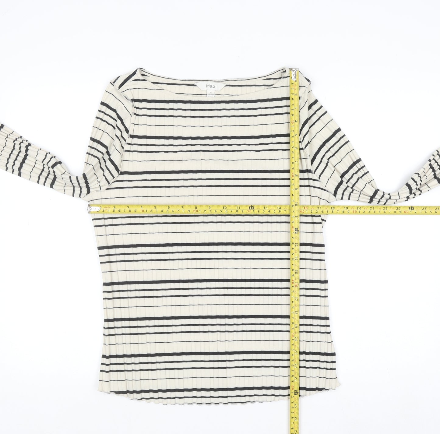 Marks and Spencer Womens Black Striped Long Sleeve Jersey Top Size 16