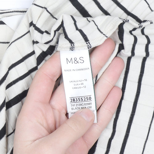 Marks and Spencer Womens Black Striped Long Sleeve Jersey Top Size 16