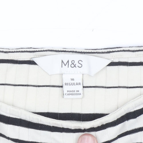 Marks and Spencer Womens Black Striped Long Sleeve Jersey Top Size 16