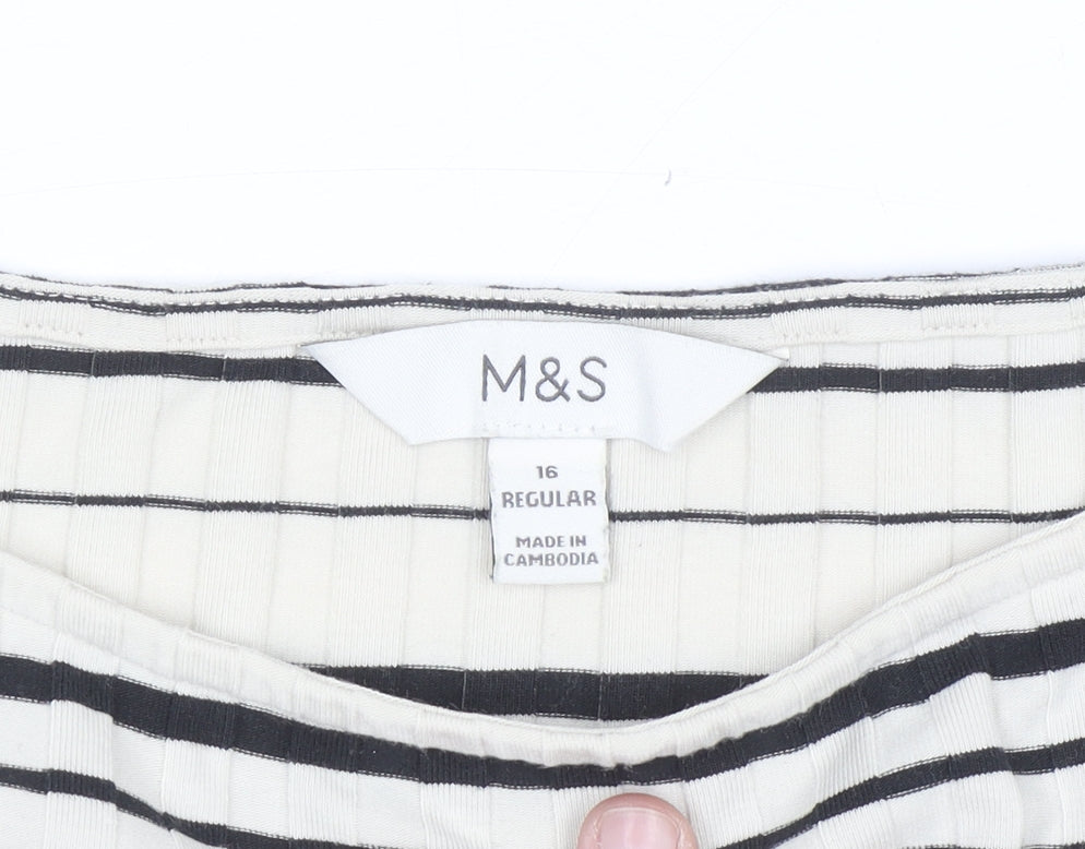 Marks and Spencer Womens Black Striped Long Sleeve Jersey Top Size 16