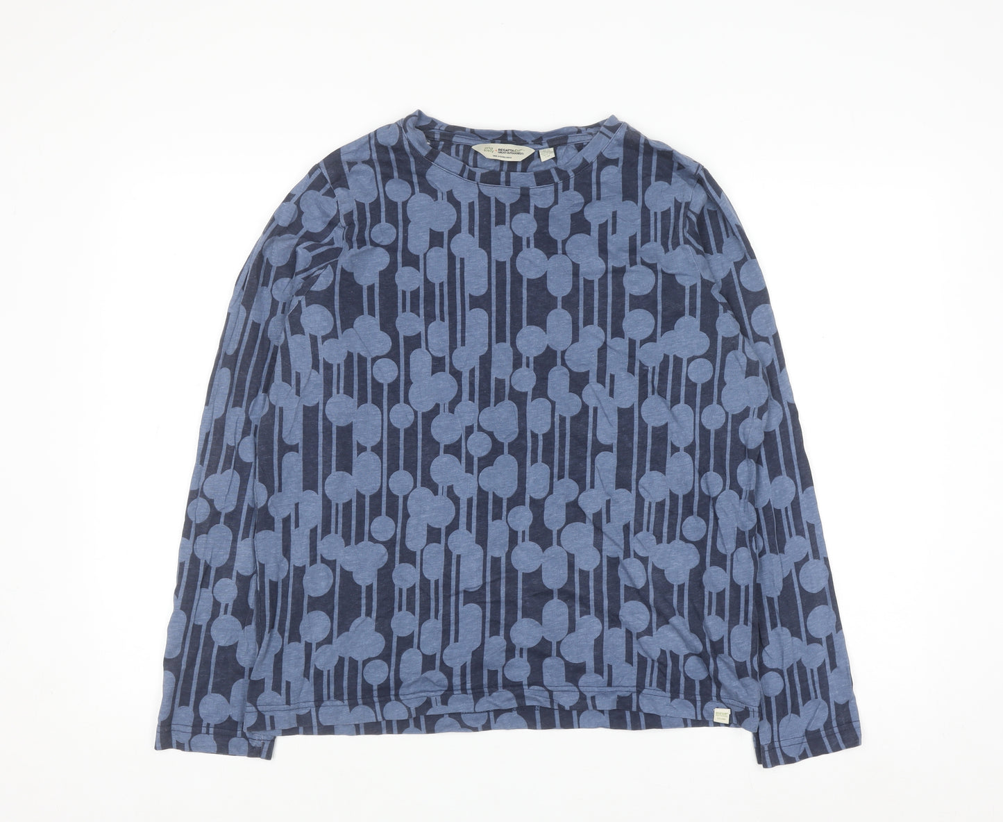 Orla Kiely Regatta Women Blue Geometric Long Sleeve Cotton Top UK 16