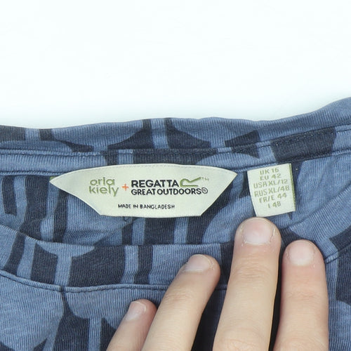 Orla Kiely Regatta Women Blue Geometric Long Sleeve Cotton Top UK 16