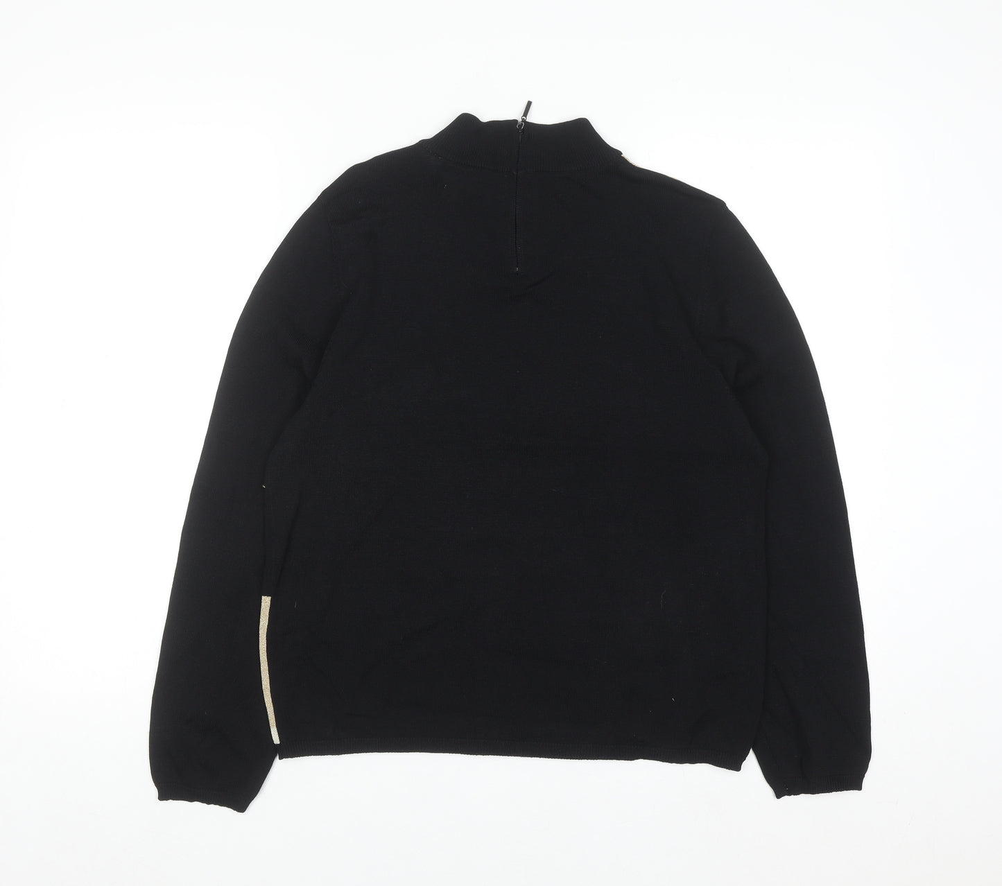 Alfred Dunner Womens Black L Petite Beaded Mock Neck Jumper