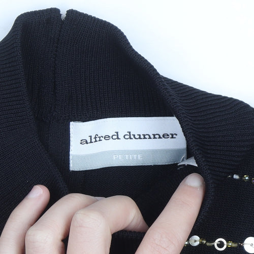Alfred Dunner Womens Black L Petite Beaded Mock Neck Jumper