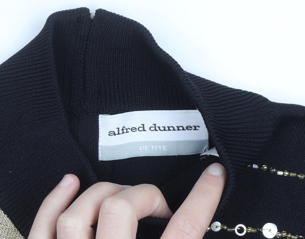 Alfred Dunner Womens Black L Petite Beaded Mock Neck Jumper