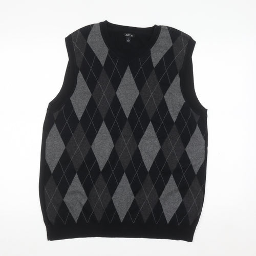 APT.9 Men's Grey Argyle Sleeveless Cotton Knit Vest L