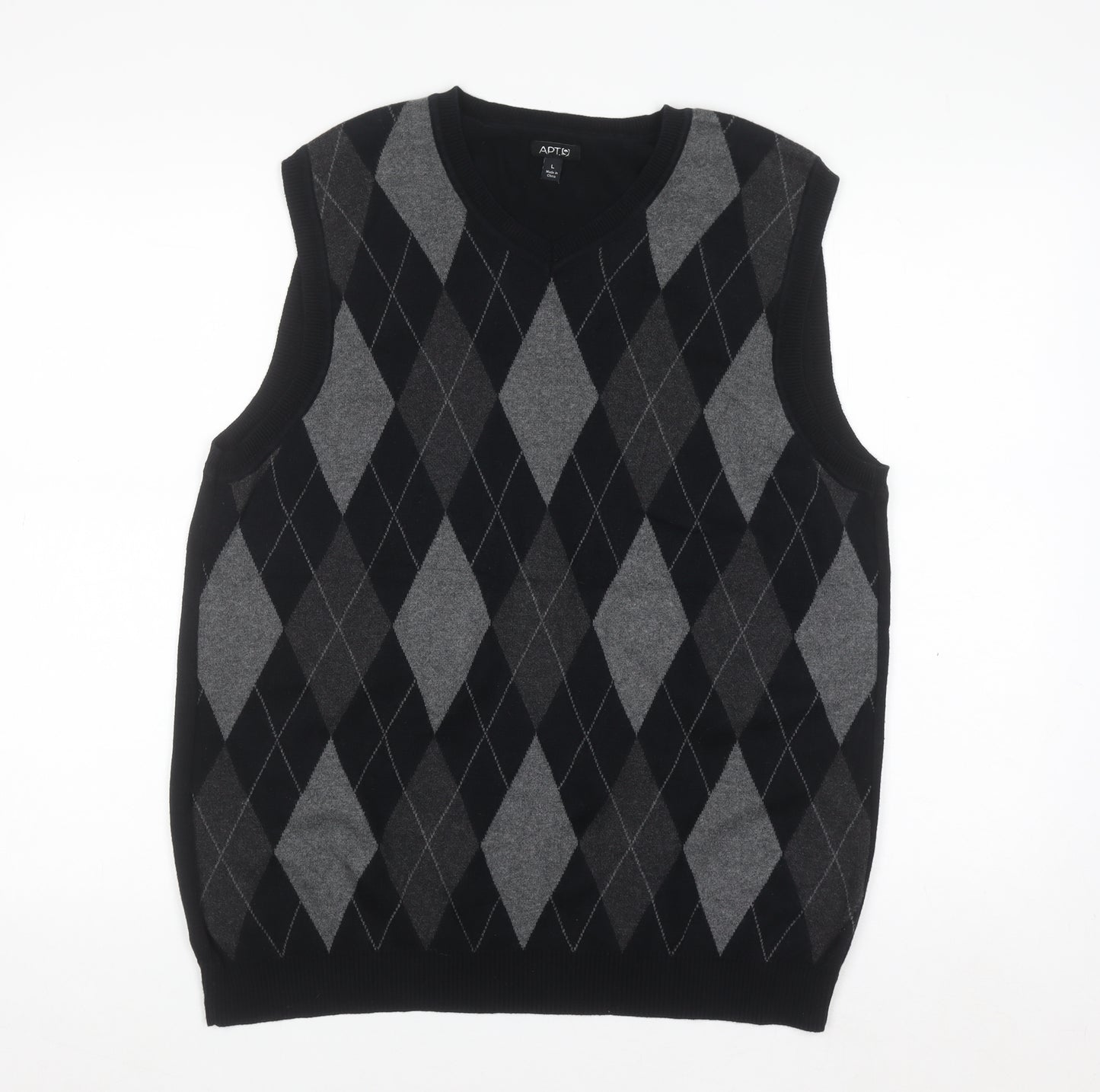 APT.9 Men's Grey Argyle Sleeveless Cotton Knit Vest L