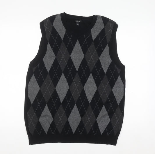 APT.9 Men's Grey Argyle Sleeveless Cotton Knit Vest L