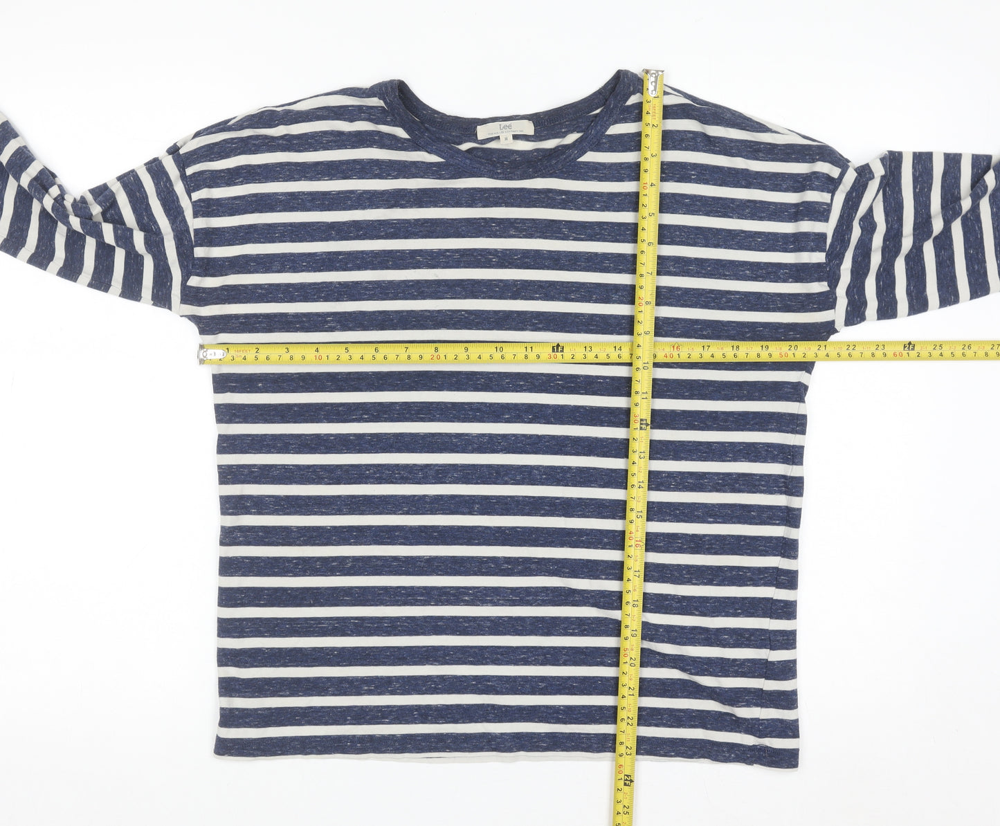 Lee Men's Blue Striped Long Sleeve Cotton Blend Casual Top M