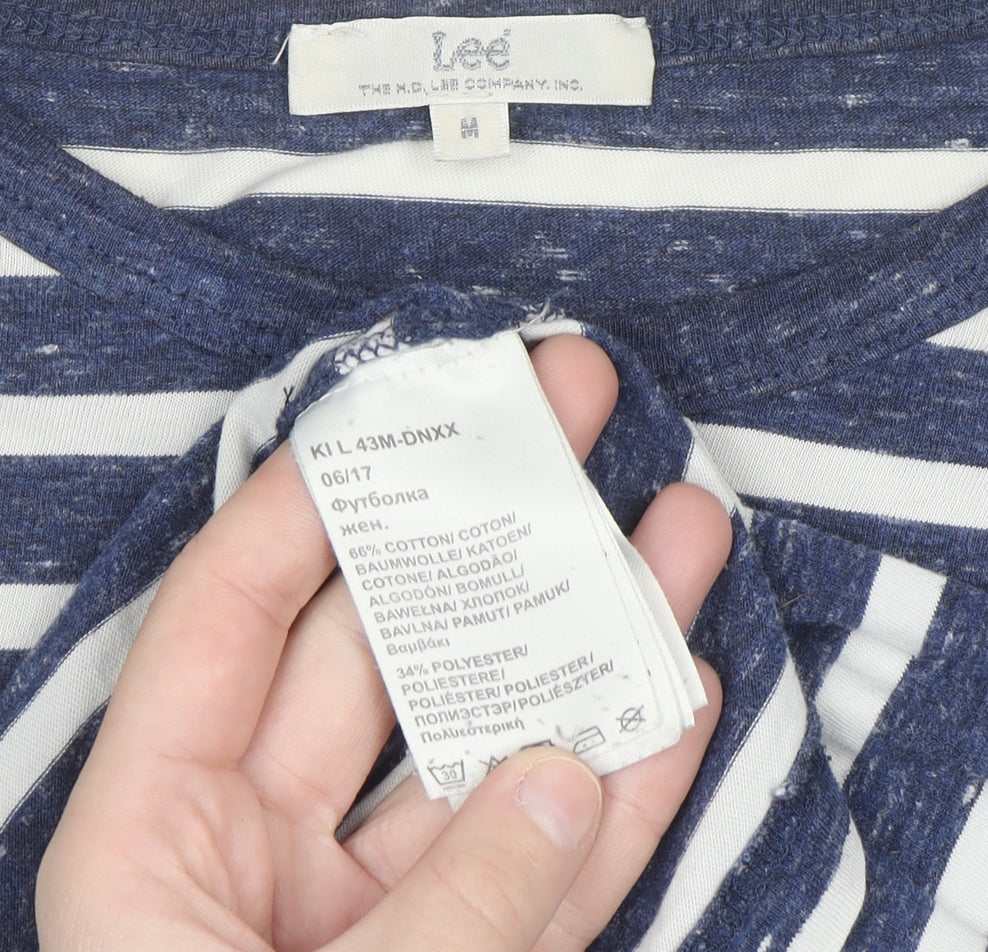 Lee Men's Blue Striped Long Sleeve Cotton Blend Casual Top M