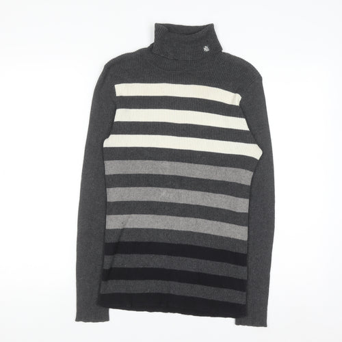 Lauren Ralph Lauren Women Grey Striped Roll Neck Jumper Medium