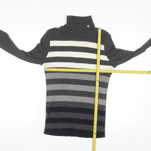 Lauren Ralph Lauren Women Grey Striped Roll Neck Jumper Medium
