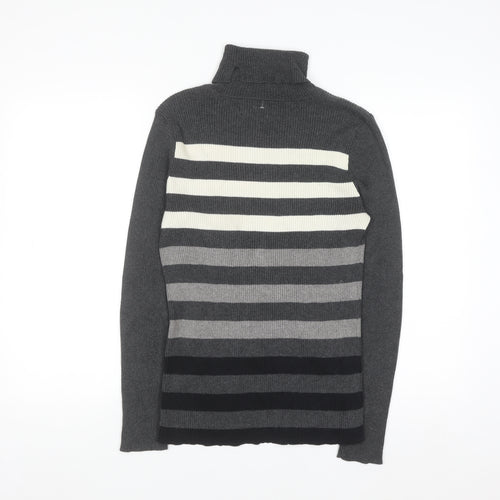 Lauren Ralph Lauren Women Grey Striped Roll Neck Jumper Medium