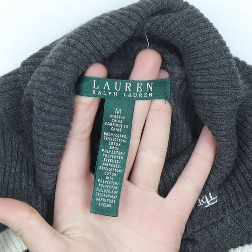 Lauren Ralph Lauren Women Grey Striped Roll Neck Jumper Medium