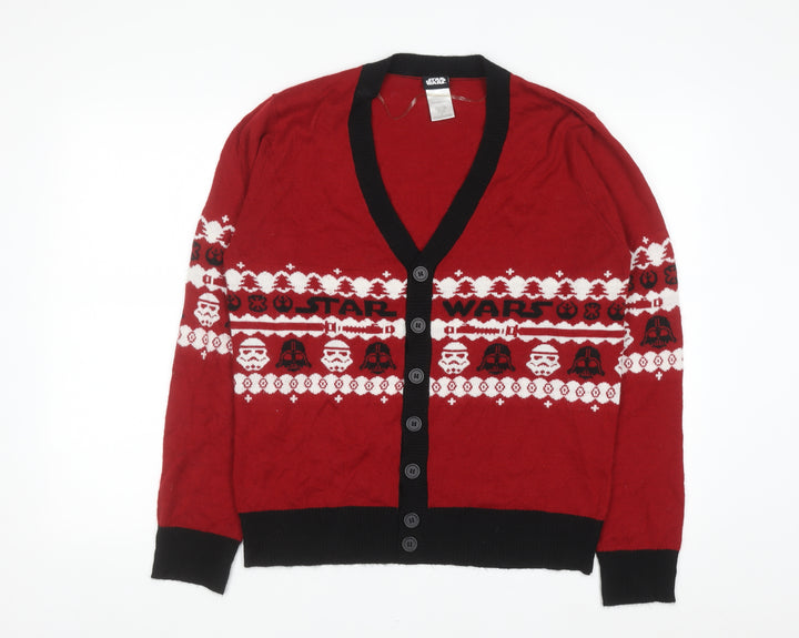 Star Wars Men's Red Fair Isle Christmas Cardigan Size L