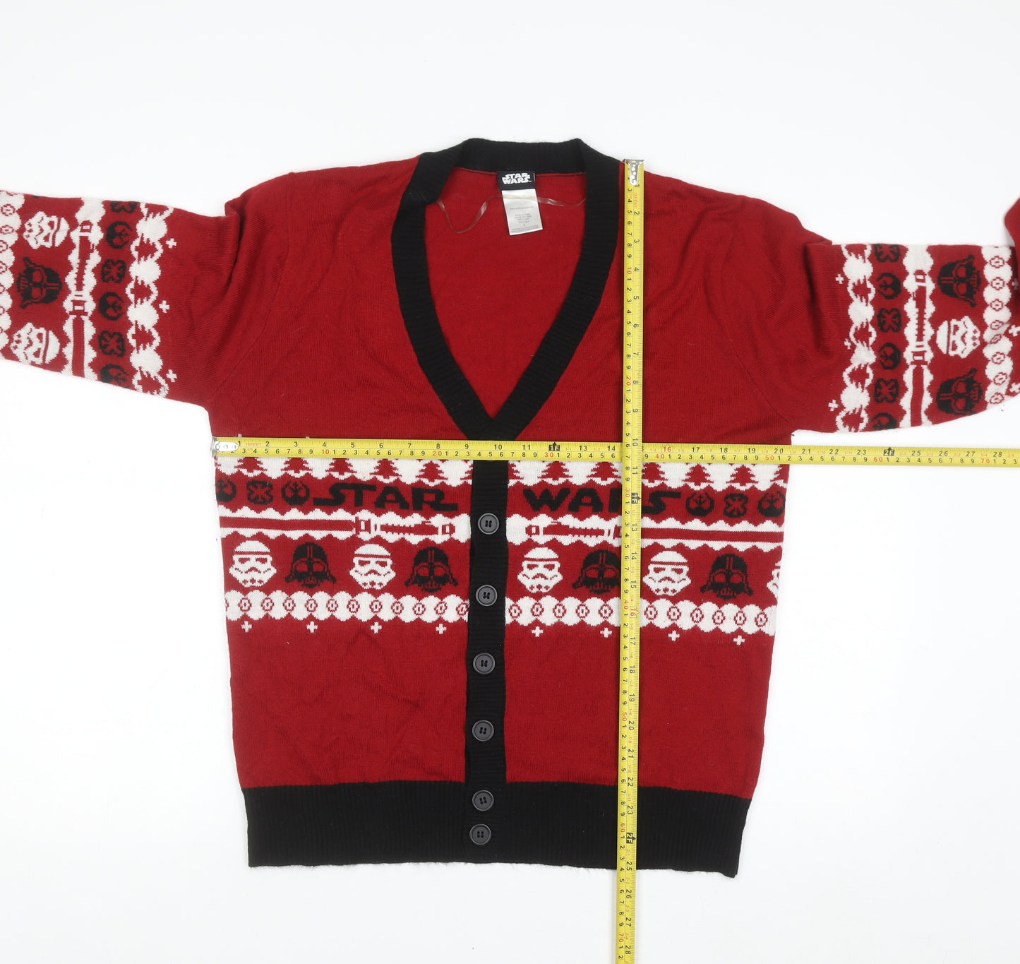 Star Wars Men's Red Fair Isle Christmas Cardigan Size L