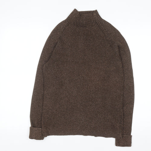 Studio Works Womens Brown Mock Neck Ribbed Cotton Jumper L