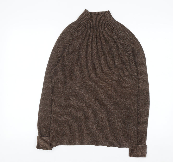 Studio Works Womens Brown Mock Neck Ribbed Cotton Jumper L