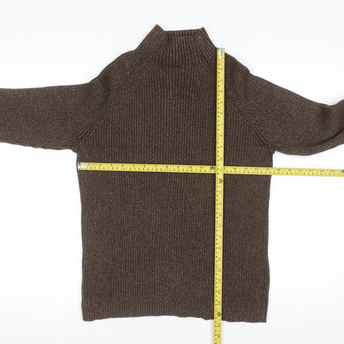 Studio Works Womens Brown Mock Neck Ribbed Cotton Jumper L