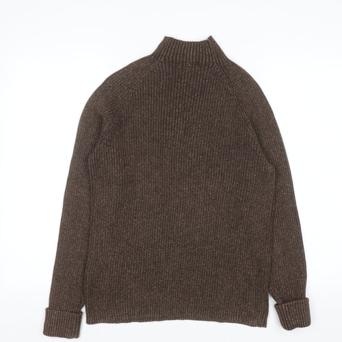 Studio Works Womens Brown Mock Neck Ribbed Cotton Jumper L
