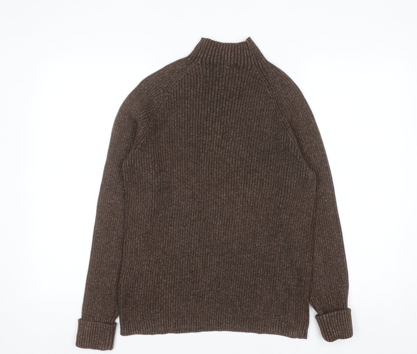 Studio Works Womens Brown Mock Neck Ribbed Cotton Jumper L