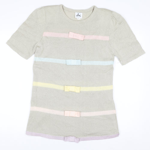 Ami Women Beige Short Sleeve Bow Knit Jumper Size 10