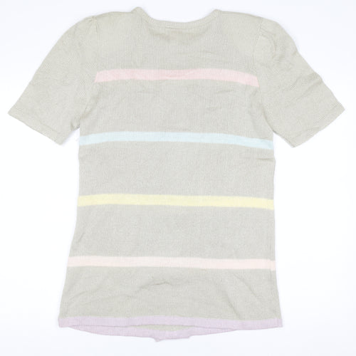 Ami Women Beige Short Sleeve Bow Knit Jumper Size 10