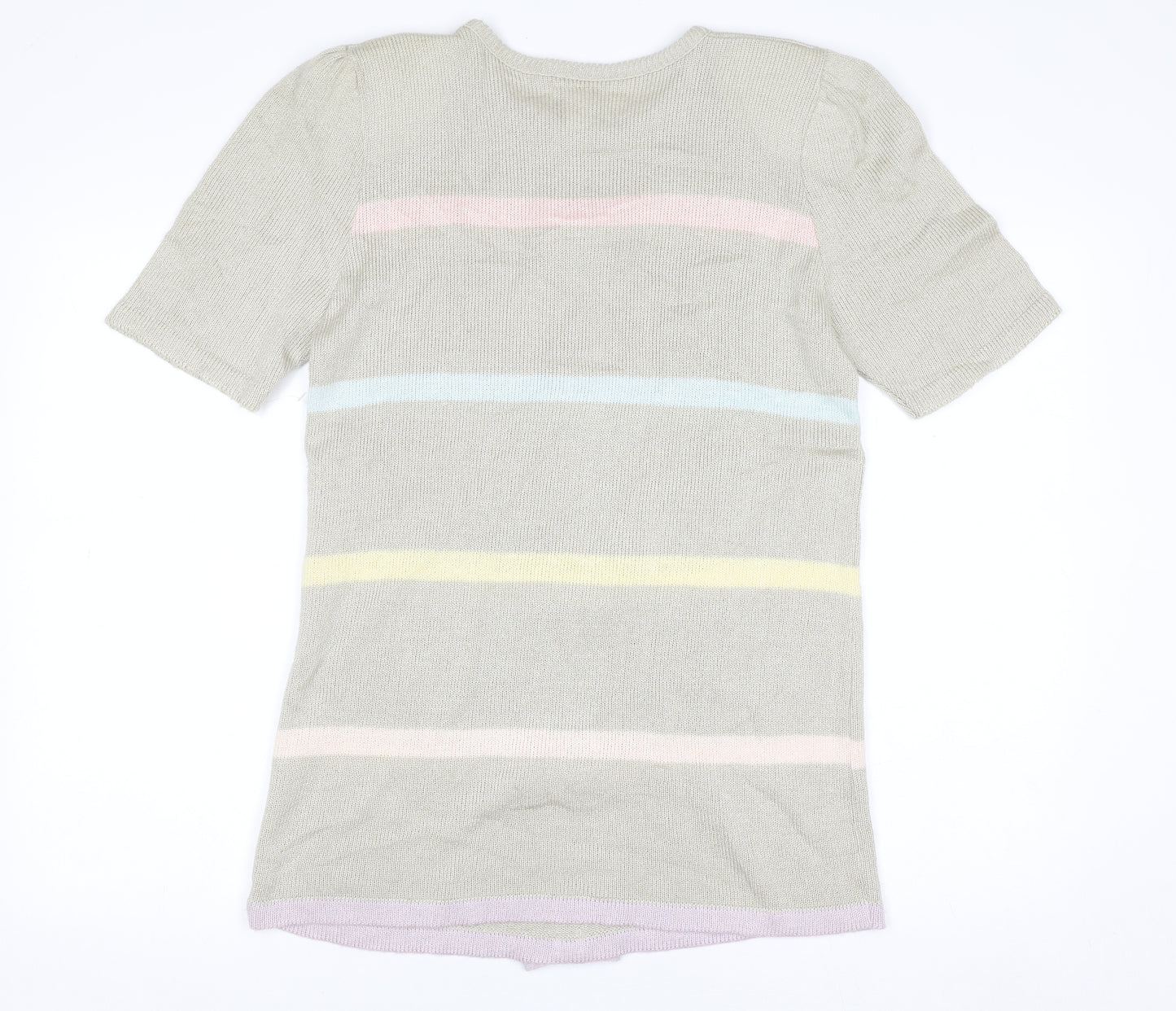 Ami Women Beige Short Sleeve Bow Knit Jumper Size 10