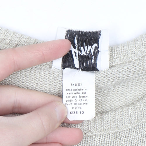 Ami Women Beige Short Sleeve Bow Knit Jumper Size 10
