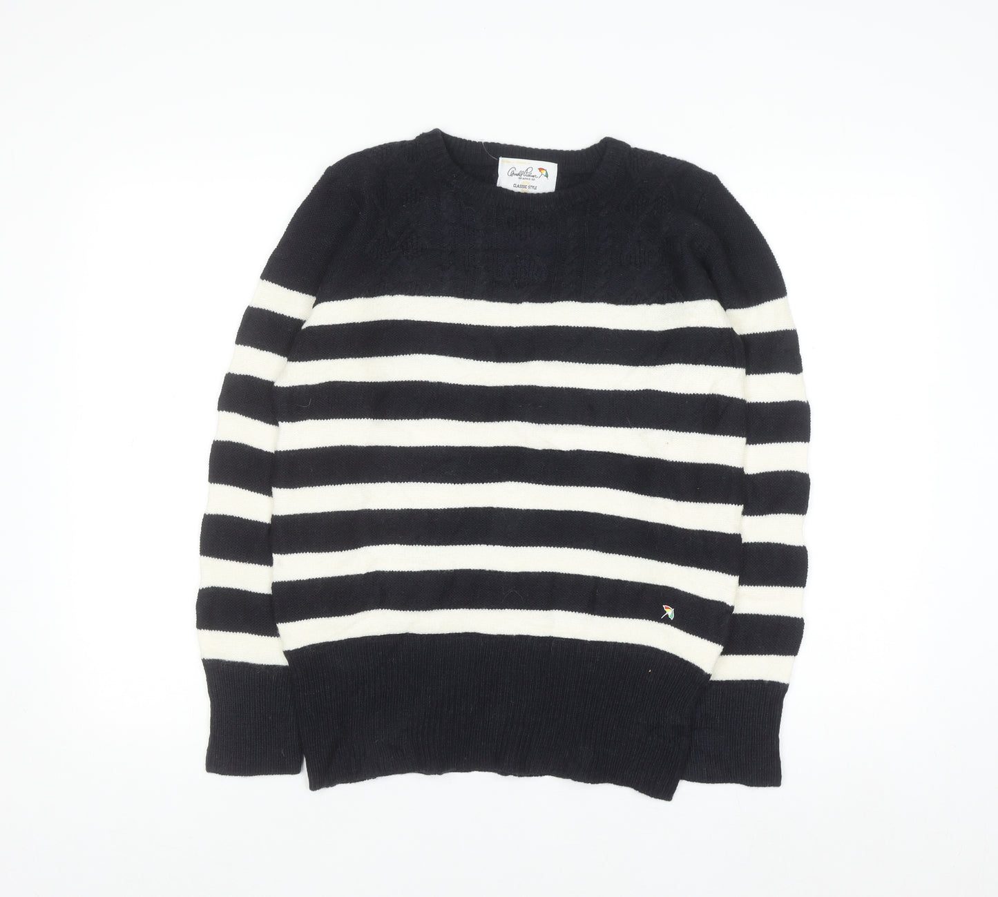 Arnold Palmer Womens Black White Striped Wool Jumper M