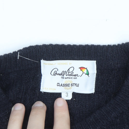 Arnold Palmer Womens Black White Striped Wool Jumper M