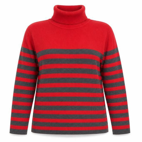 Liz Claiborne Women Red Stripe Roll Neck Knit Jumper XL