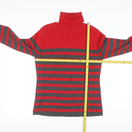 Liz Claiborne Women Red Stripe Roll Neck Knit Jumper XL