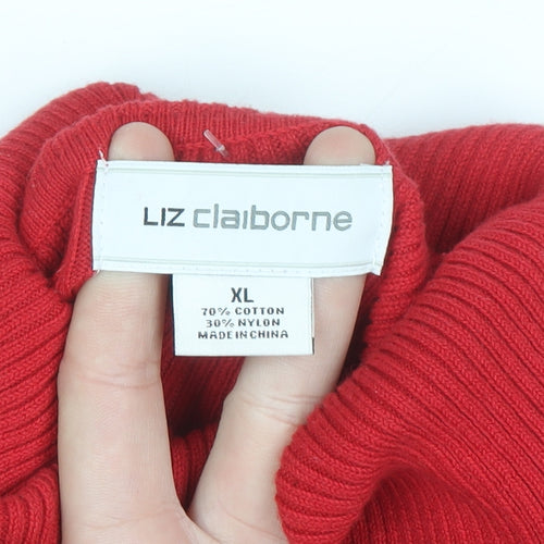 Liz Claiborne Women Red Stripe Roll Neck Knit Jumper XL
