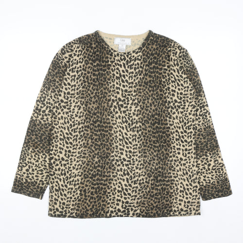 Lisa International Women's Beige Leopard Print Knit Jumper M