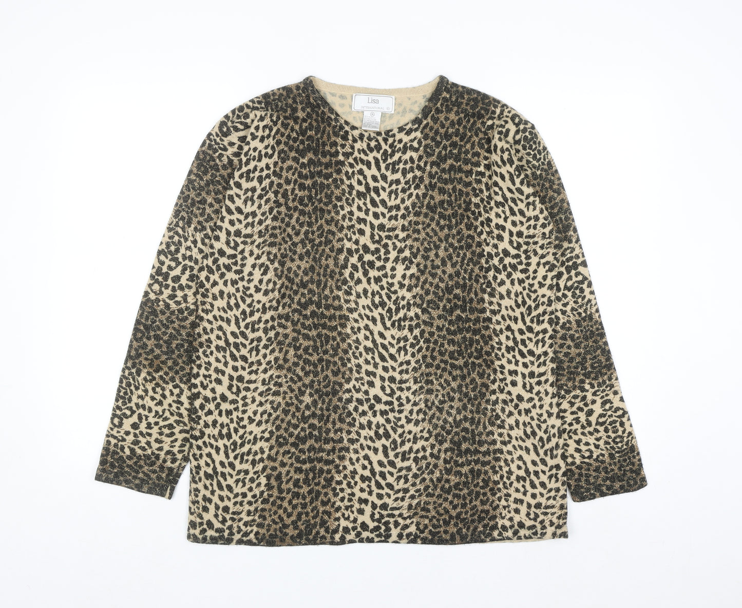Lisa International Women's Beige Leopard Print Knit Jumper M