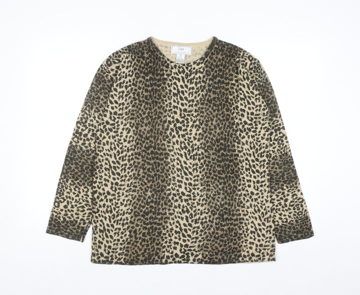 Lisa International Women's Beige Leopard Print Knit Jumper M