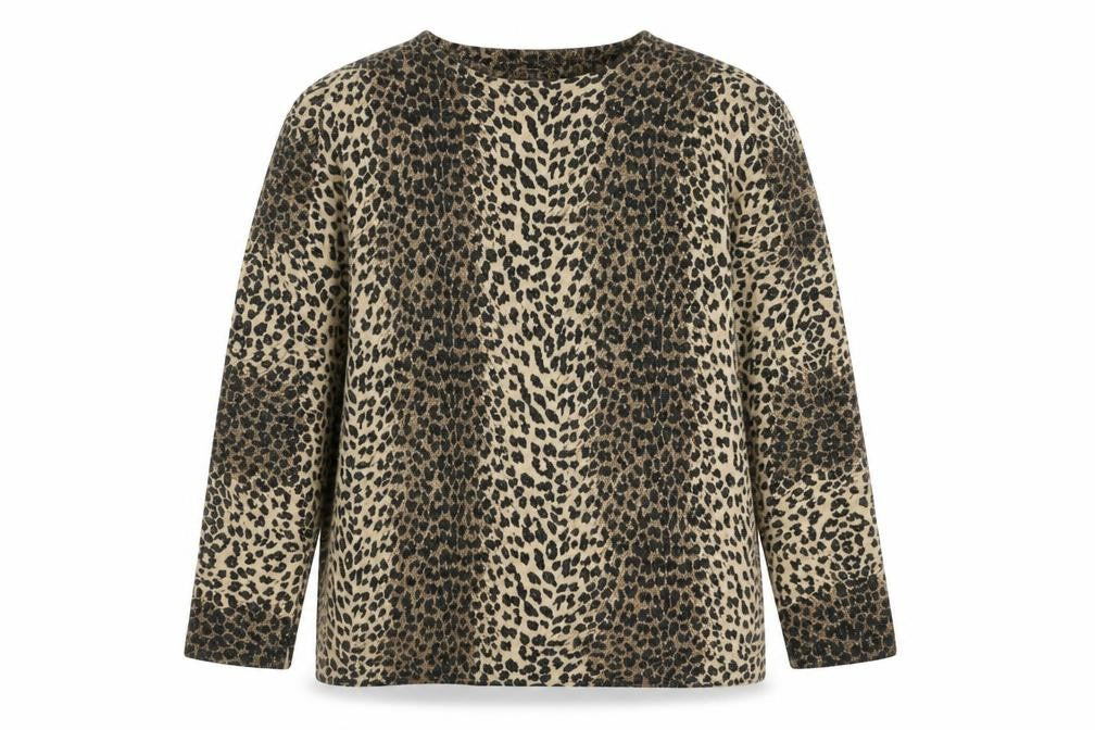 Front view of Lisa International Women's Beige Leopard Print Knit Jumper M