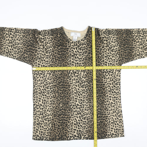 Lisa International Women's Beige Leopard Print Knit Jumper M