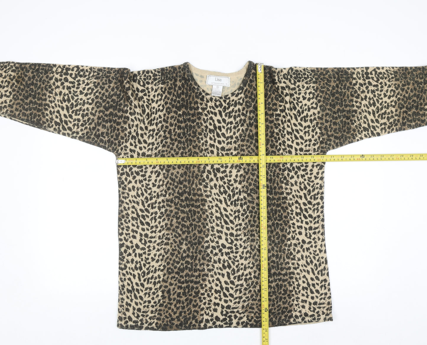 Lisa International Women's Beige Leopard Print Knit Jumper M