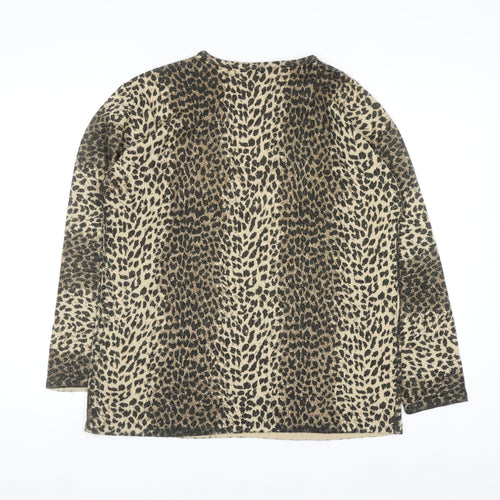 Lisa International Women's Beige Leopard Print Knit Jumper M