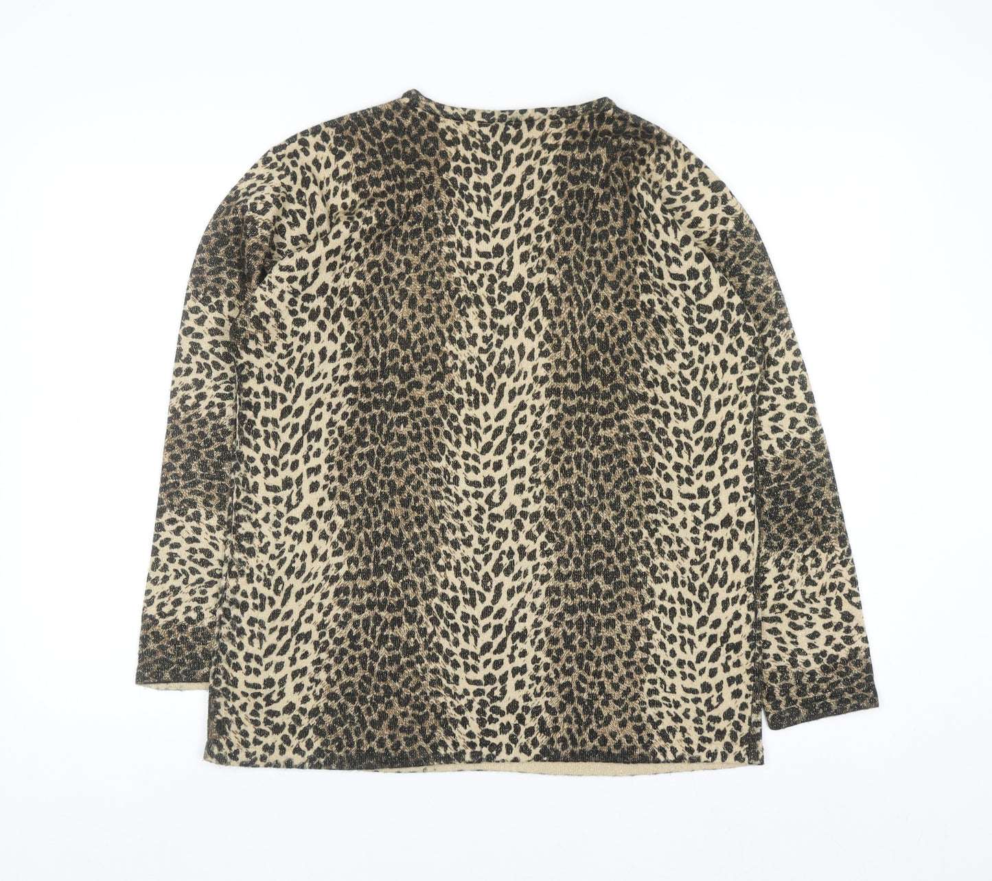 Lisa International Women's Beige Leopard Print Knit Jumper M