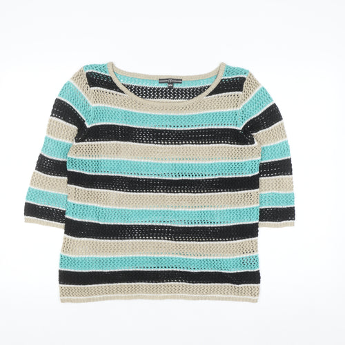CYC Women’s Multicoloured Open-Knit 3/4 Sleeve Pullover Jumper Size M