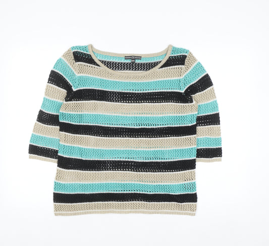 CYC Women’s Multicoloured Open-Knit 3/4 Sleeve Pullover Jumper Size M